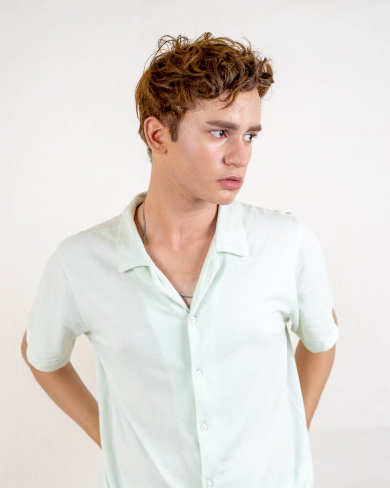 Rapheu Green Textured Cuban Coat Resort Camp Collar Old Money Polo