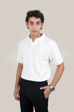 Rapheu White Knitted Textured Old Money Polo