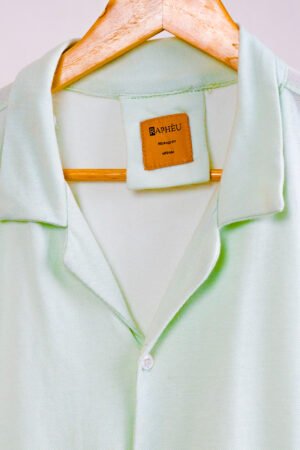 Rapheu Green Textured Cuban Coat Resort Camp Collar Old Money Polo
