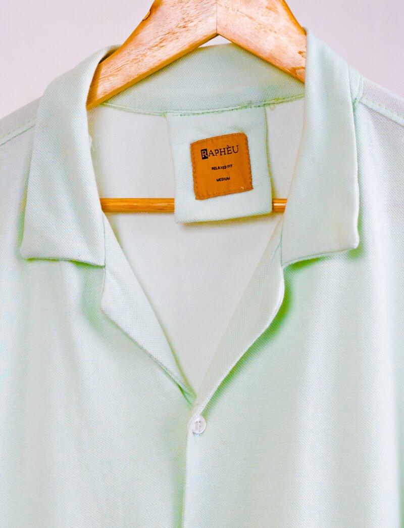 Rapheu Green Textured Cuban Coat Resort Camp Collar Old Money Polo