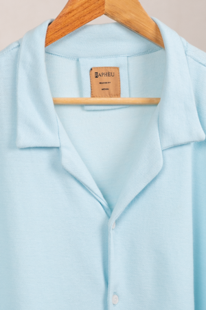 Rapheu Blue Cuban Coat Resort Camp Collar Old Money Shirt