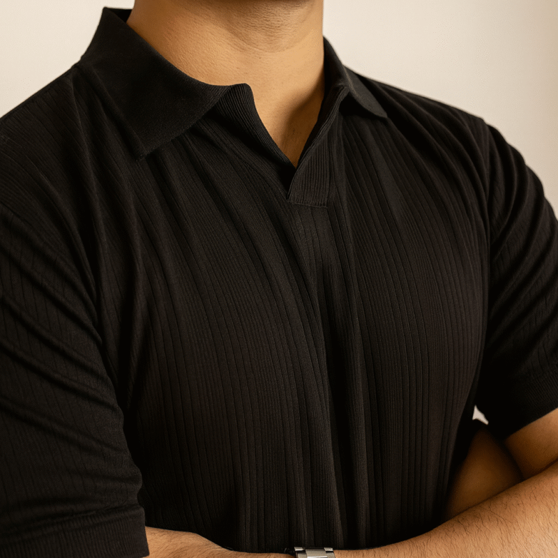 Carbon Black Knitted Polo - Image 4
