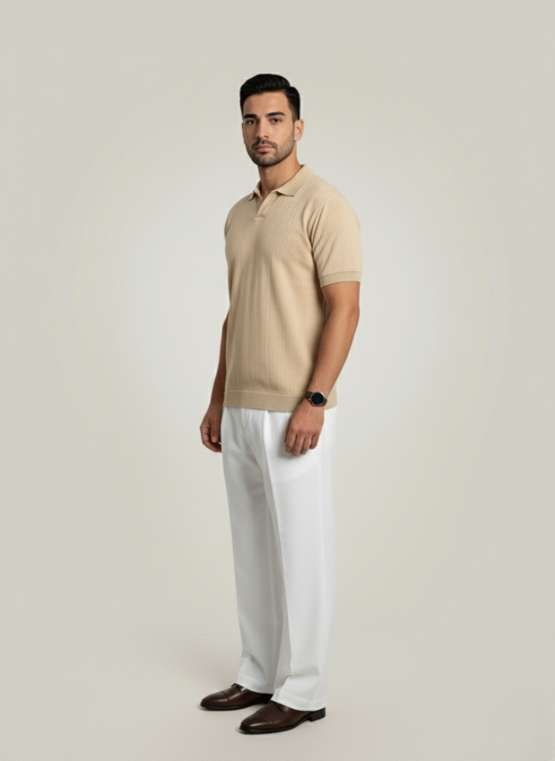 Sandstone Beige Knitted Polo - Image 4