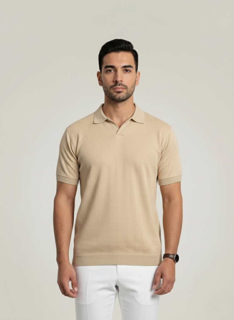 Sandstone Beige Knitted Polo - Image 2