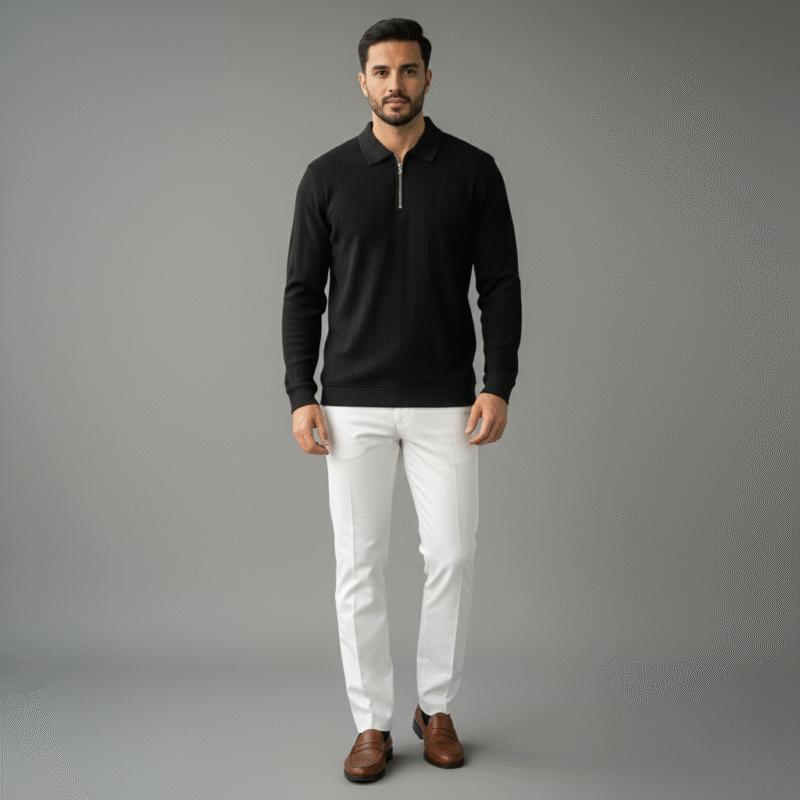 Black Knitted Zipper Polo - Image 5