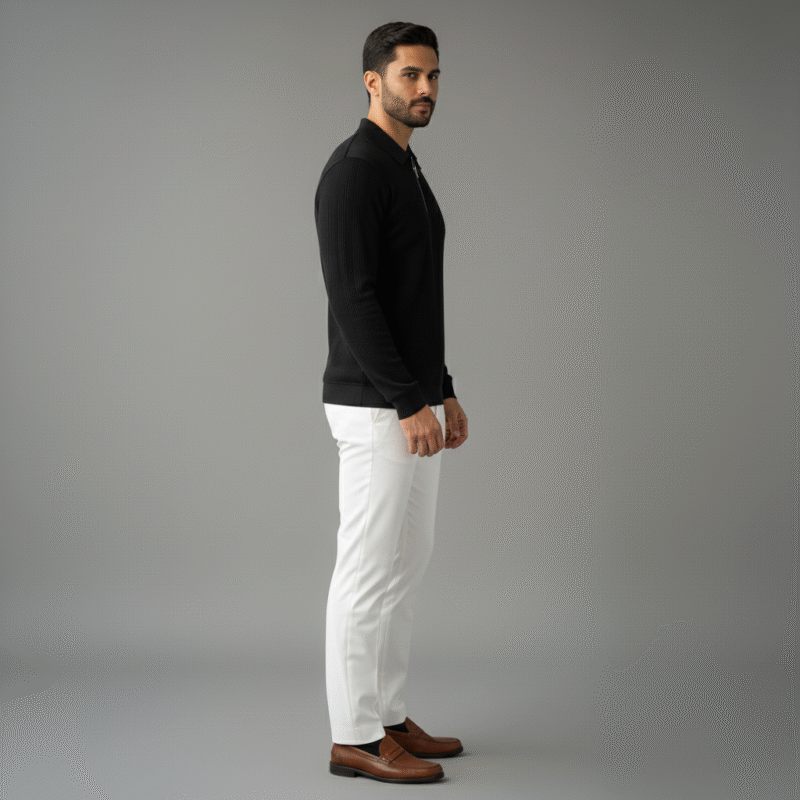 Black Knitted Zipper Polo - Image 6