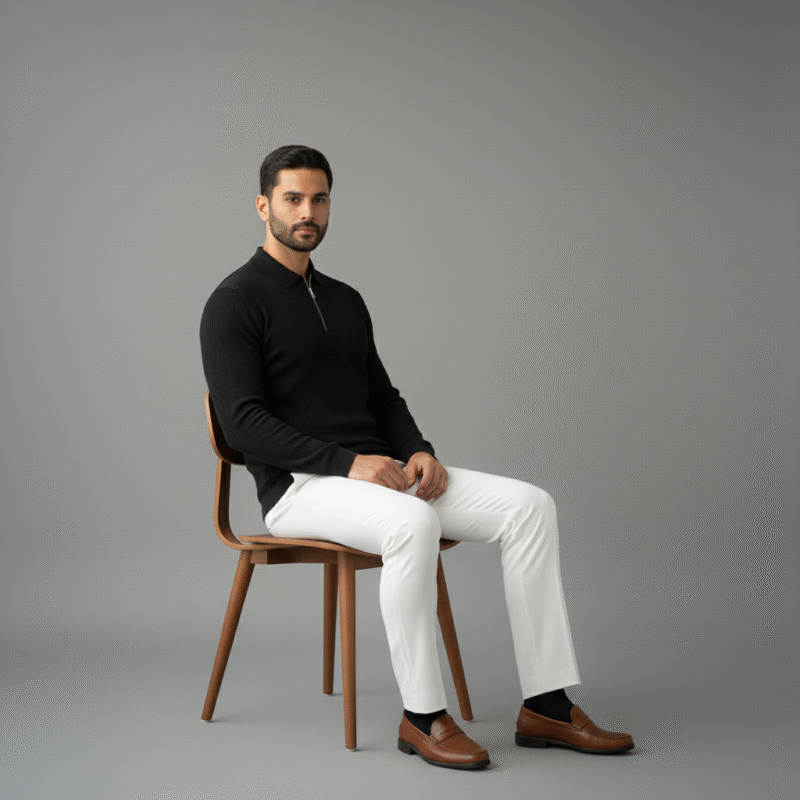 Black Knitted Zipper Polo - Image 3