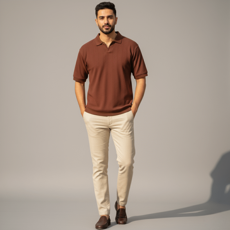 Hazelnut Brown Knitted Polo - Image 2