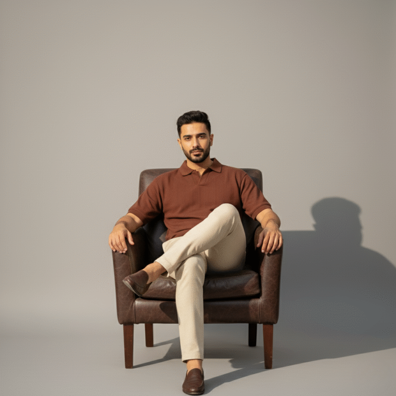 Hazelnut Brown Knitted Polo - Image 3