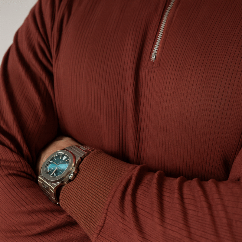 Brown Knitted Zipper Polo - Image 5