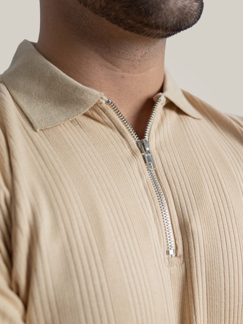 Beige Knitted Zipper Polo - Image 2
