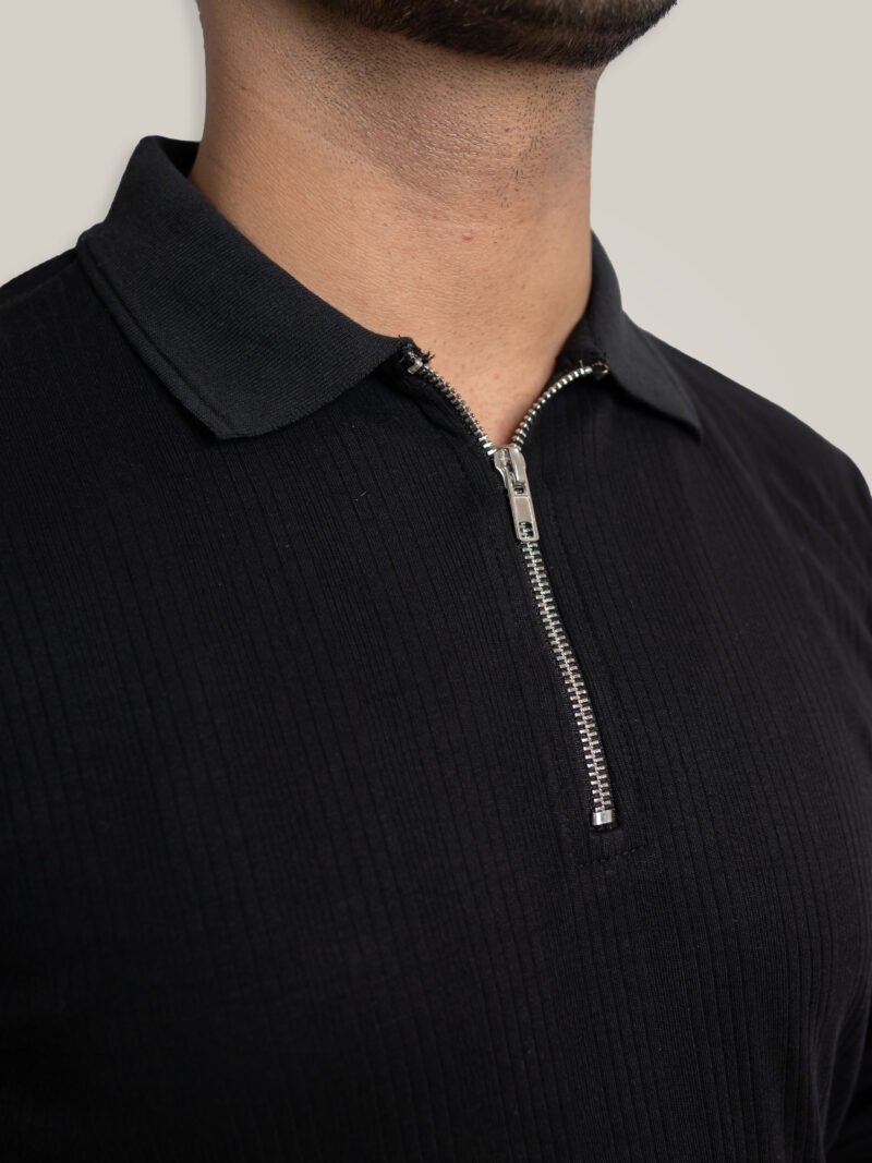 Black Knitted Zipper Polo - Image 2