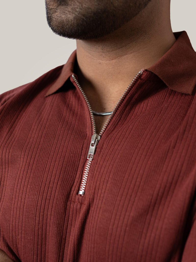 Brown Knitted Zipper Polo - Image 2