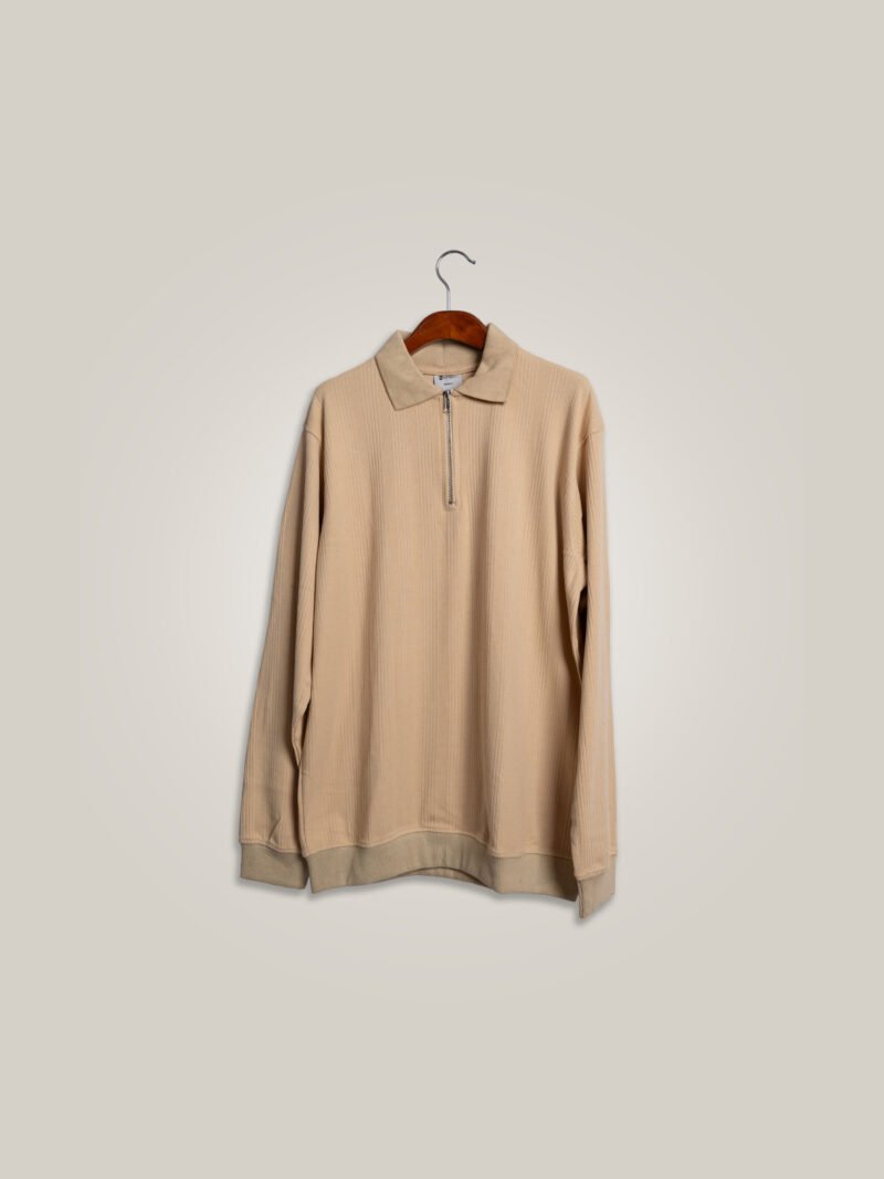 Beige Knitted Zipper Polo - Image 3