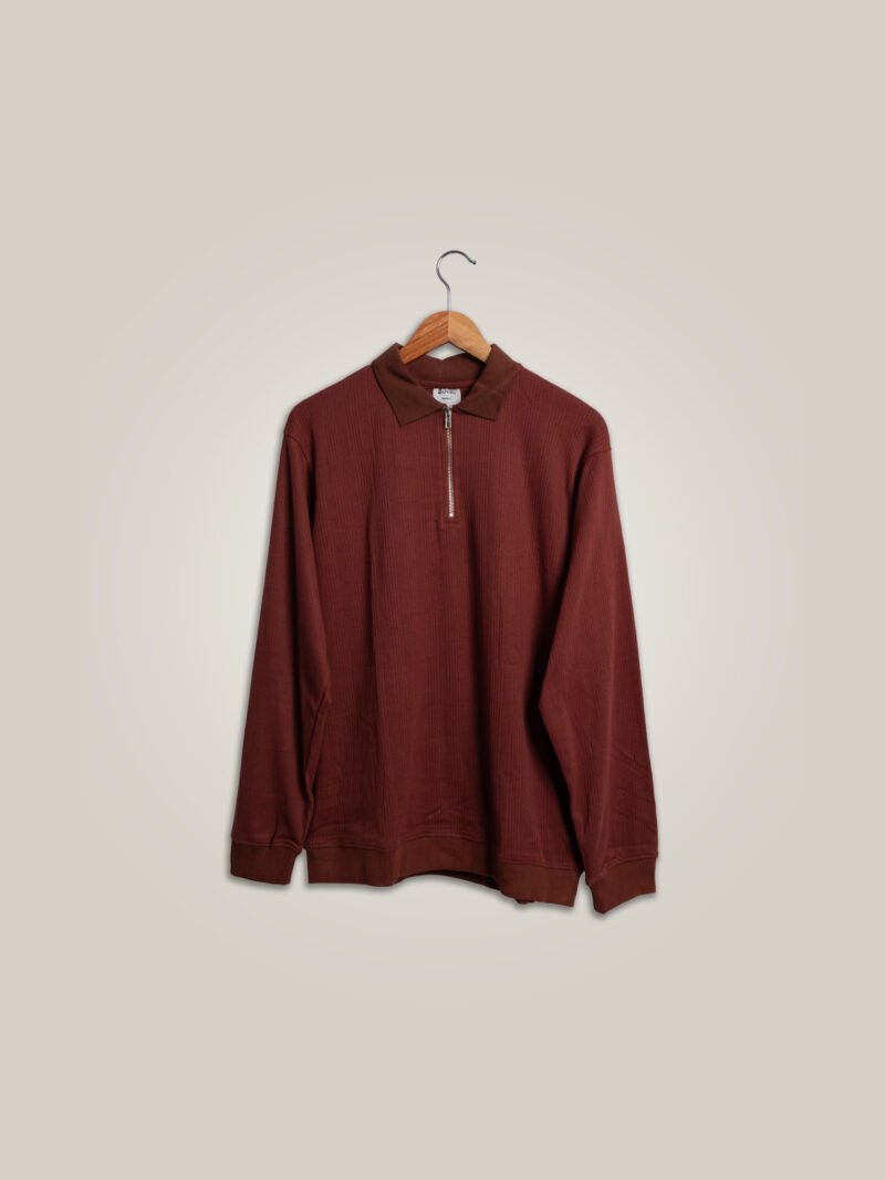 Brown Knitted Zipper Polo - Image 3