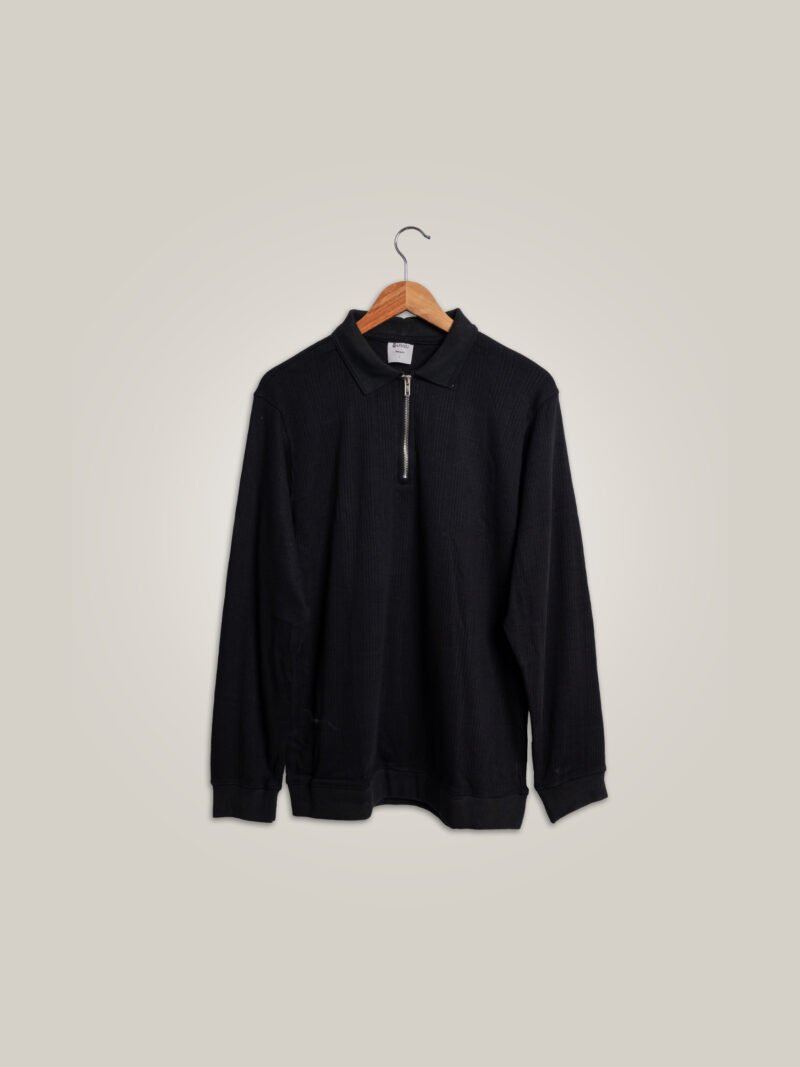 Black Knitted Zipper Polo - Image 3